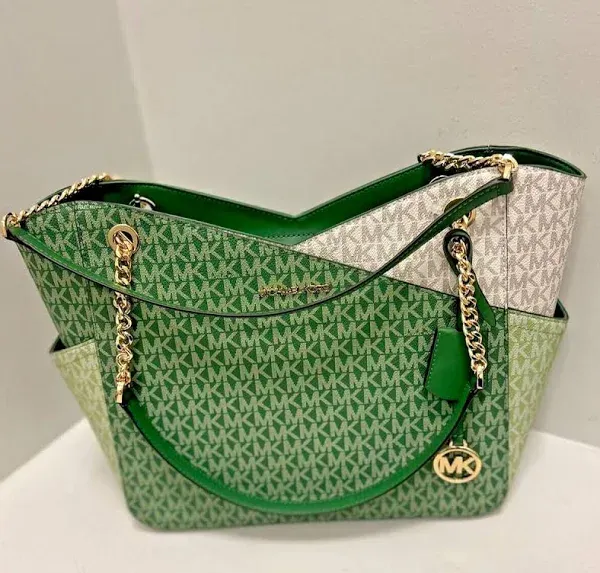 Jet Set Large Fern Green X Cross Chain Shoulder Tote Handbag