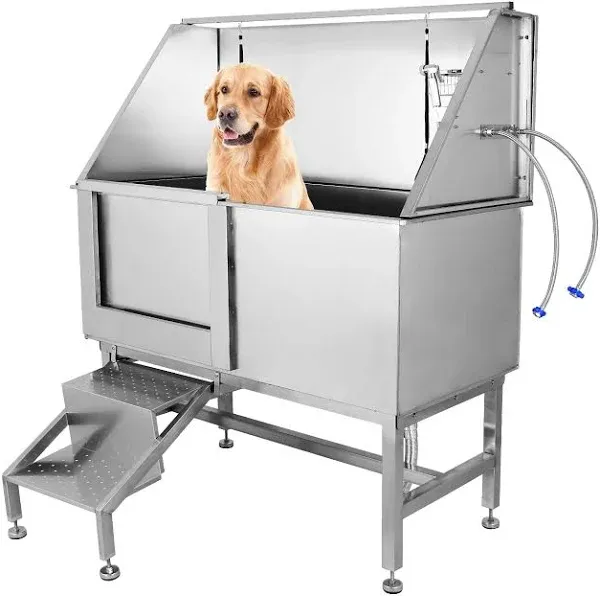 VEVOR 50 inch Dog Grooming Tub Professional Stainless Steel Pet Dog Bath Tub Faucet & Accessories Dog