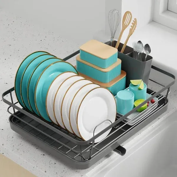 Drying Dish Rack with Drainboard for Kitchen Counter and Sink