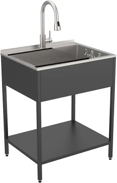 Transolid K-EWS-2822S 28-in W x 22.1-in D x 35.2-in H Laundry Sink/Wash Stand All-in-One Kit for Indoor/Outdoor Use, Brushed Satin