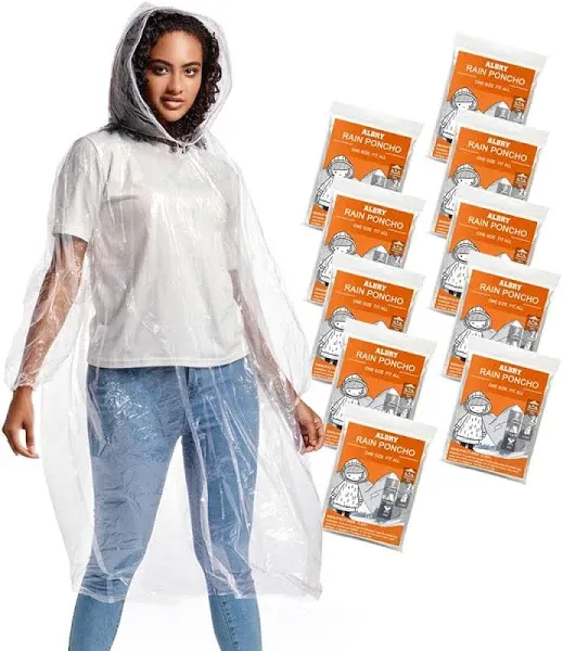 Juvale 10 Pack Disposable Waterproof Rain Ponchos with Drawstring Hood