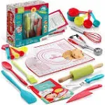 Baketivity 31 Pcs Kids Cooking & Baking Set with Kids Knife & Real Cooking Utensils - Kid Safe Knife & Cooking Tools - Kids Baking Set Gift for