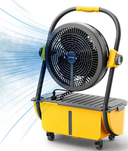 TURBRO Cordless Misting Fan with 19,200mAh Rechargeable Battery, Portable Floor Fan with 2.9 Gal Water Tank and Pump, 120° Oscillation, 15ft Mist Range, for Outdoor Sports, Poolside, Barbeque, Camping