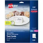 Avery 2&#034; x 3.5&#034; White/Gold Matte Table Tent Laser/Inkjet 80 Cards/Pack (3328)