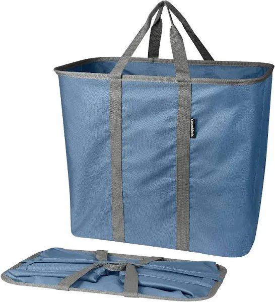 CleverMade Collapsible Laundry Caddy, Denim/Shadow Gray 2PK - 64L (17 Gal) Large Foldable Laundry Basket with Sturdy Pop-Up Wire Frame and Long Carry Handles - Space-Saving, Collapsible Laundry Basket