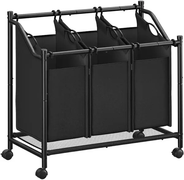 SONGMICS Laundry Sorter, Rolling Laundry Basket with 3 Removable Bags, Laundry Hamper, Laundry Cart, for Laundry Room, Bedroom, Bathroom, 3 x 11.9 Gallons, Ink Black URLS102B01