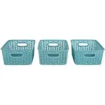 3 Pack Small Herringbone Plastic Storage Basket In Dusty blue