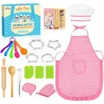 Toyze Kids Apron Kitchen Toys 20pcs Educational Toys Cooking Baking Set with Cookbook Kids Chef Hat Role Play Dress Up Clothes Idea