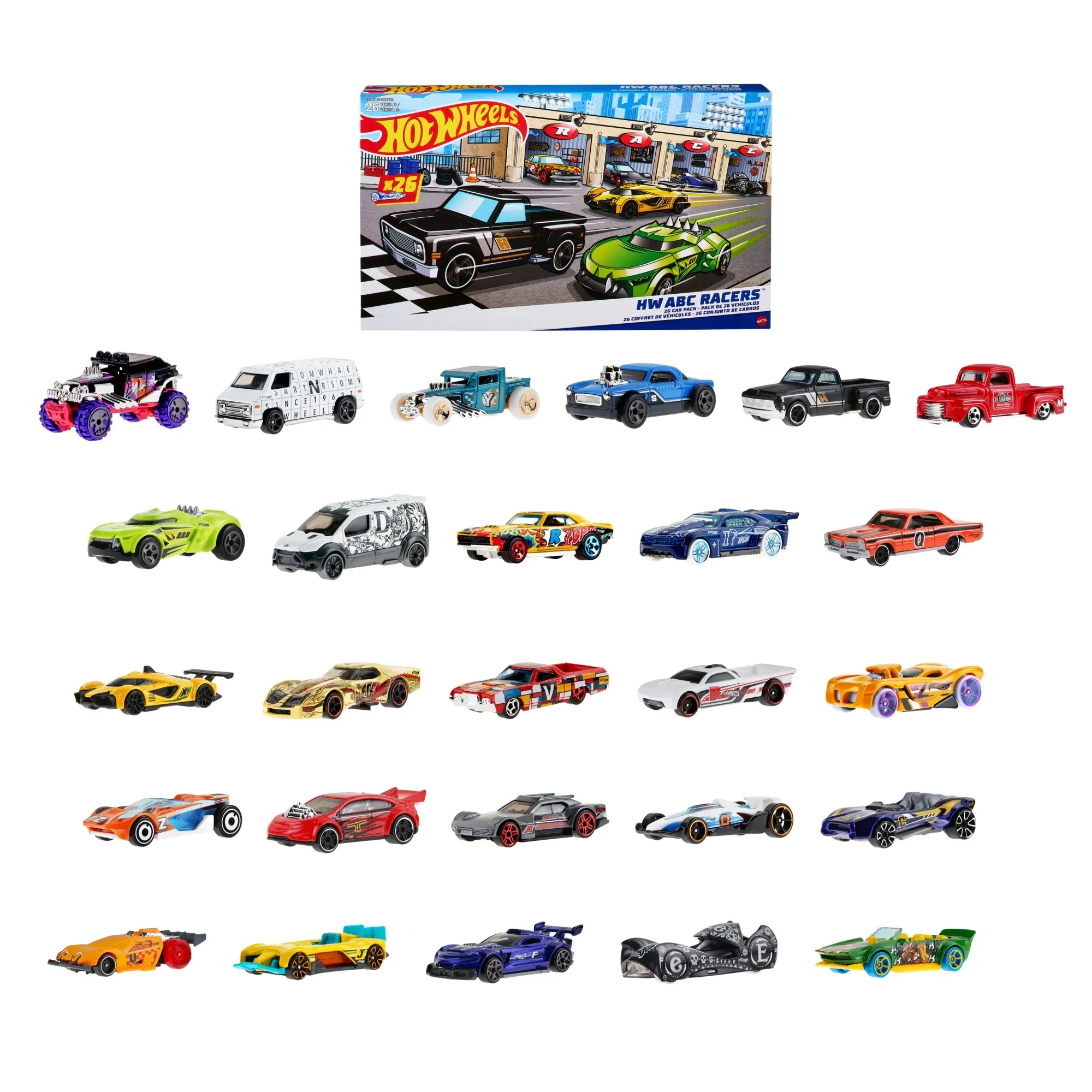 Hot Wheels ABC Racers, Set of 26 Hot Wheels Cars with Letters of the Alphabet