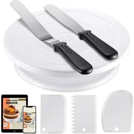 Kootek Cake Decorating Kit Baking Supplies Cake Turntable with 2 Frosting Straight Angled Spatula 3 Icing Smoother Scrapers Baki