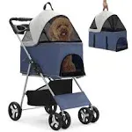 Folding Pet Stroller, Foldable Dog Jogger Stroller with Detachable Carrier, Basket and Cup Holder MoNiBloom Color: Blue