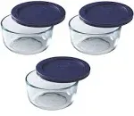 Pyrex Blue Storage Round Dish with Dark Plastic Cover (2-Cup Pack of 3)