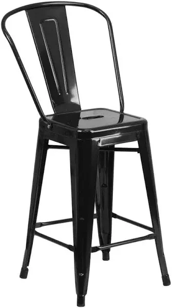 Flash Furniture Commercial Grade 30" High Black Metal Indoor-Outdoor Barstool with Removable Back