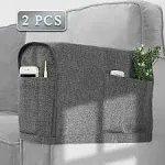 Joywell Arm Chair Covers for Living Room Anti-Slip Sofa Arm Protector for Dogs, Cats, Pets Armchair Slipcover for Recliner with 4 Pockets for TV Remote Control, Phone, Set of 2, Light Grey