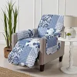 Great Bay Home Patchwork Scalloped Printed Reversible Recliner Furniture Protector - Navy