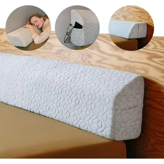 FeelAtHome High-Density Foam Wedge Pillow, Bed Gap Filler for King Size Bed, Grey (76"x10"x5")