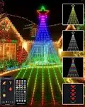 Outdoor Christmas Decorations Lights with Star, Smart DIY Custom Display 11.8ft 64 Modes Yard Waterfall Tree String Lights, App Control 344LED RGB