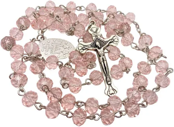 Nazareth Store Pink Pearl Beads Rosary Necklace