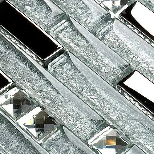 Hominter Glossy Glass Linear Mosaic Wall tiles Silver Shiny Backsplash