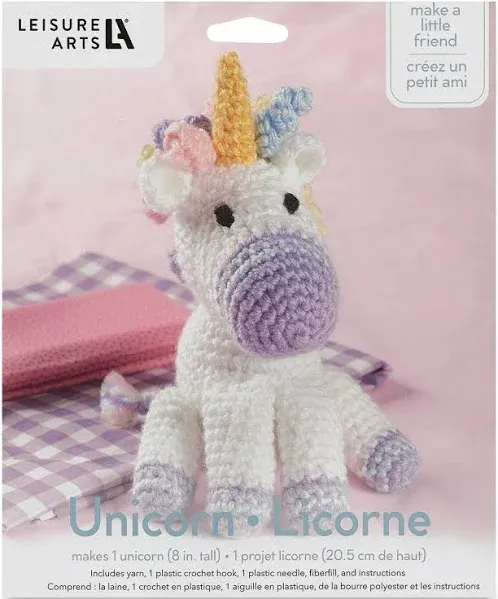 Leisure Arts Little Crochet Friend Animals Crochet Kit, Bear, 8", Complete Crochet kit, Learn to Crochet Animal Starter kit for All Ages, Includes Instructions, DIY amigurumi Crochet Kits