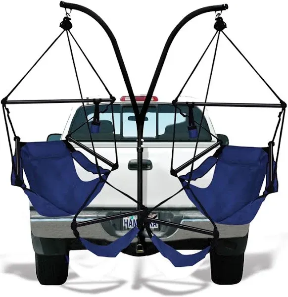 Hammaka Trailer Hitch Stand and 2 Blue Chairs Combo - Aluminum Dowels