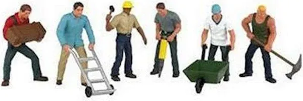 Bachmann 33155 O Scale Construction Workers - SceneScapes(TM) -- pkg(6) - Alpine Railworks