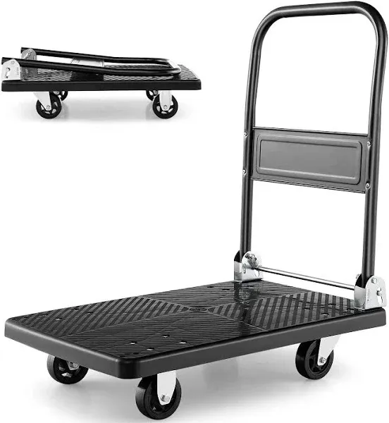 S AFSTAR Folding Platform Truck, Push Cart Dolly with 360° Swivel Wheels & 440lb Weight Capacity, Moving Hand Truck, Foldable Flatbed Cart, Push Cart Dolly for Loading and Easy Storage (28" x 19")