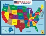 Educational Laminated US Map Poster - Waterproof, Double-Sided - 18 x 24 inch for Home or Classroom