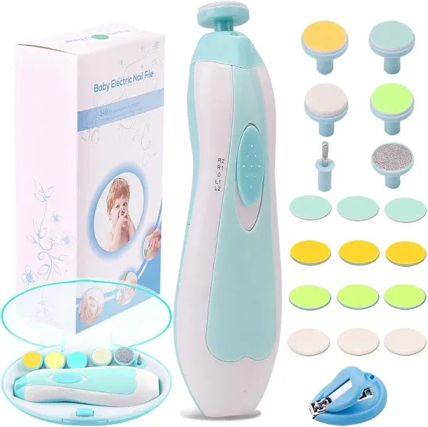 Baby Nail Trimmer Electric Nail File Baby Nail Clippers, Safe Nail Filer Grinder Kit for Newborn Infant Toddler Kids or Adults Toes Fingernails Care Trim Polish, with Led Light and 10 Grinding Heads