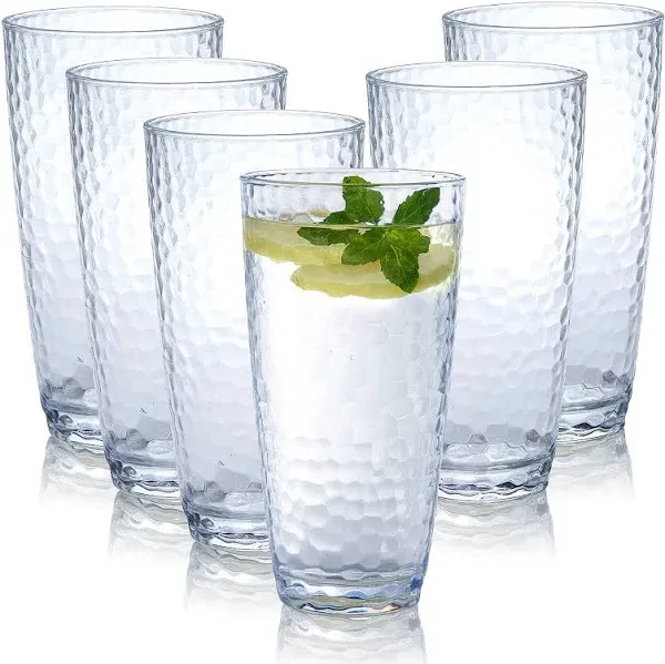 Set of 6 Large Water Tumbler Set 25 oz Highball Drinking Glasses (Clear)