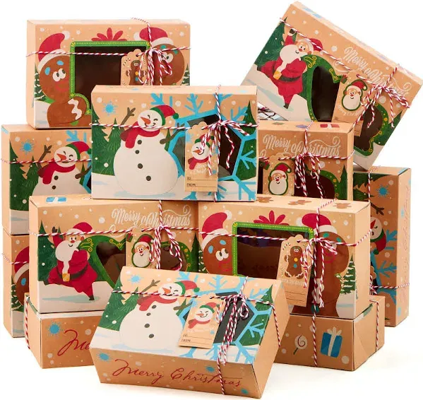 JOYIN 24 PCS Christmas Cookie Gift Baking Box 8.75" x 5.75" x 2.75” with Window Auto-Popup for Pastries, Cupcakes, Cookies, Brownies, Donuts Gift-Giving