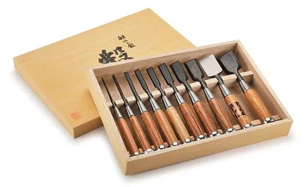 Okyo Japanese Chisel Set with Storage Box - 10 Piece