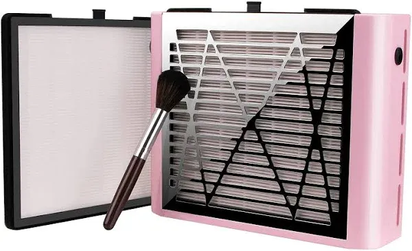 BRANTMAKER Nail Dust Collector with Brush and 2 Reusable Filters, 60W Vacuum Dust Fan for Acrylic Nails (Pink)