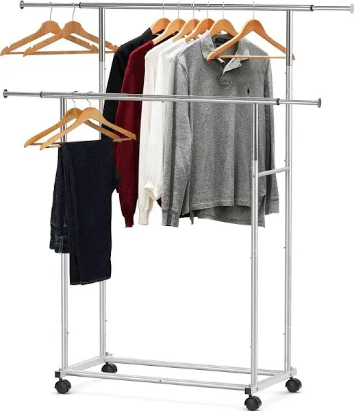 Simple Houseware Standard Double Rod Garment Rack, Black