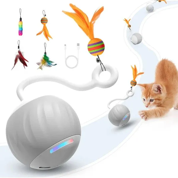 AAA AMUSANG Turbo Tail Cat Ball Toy Cat Toys for Bored Indoor Adult Cats Snake Walk with Feather Interactive Cat Toys Cat Amusing Ba