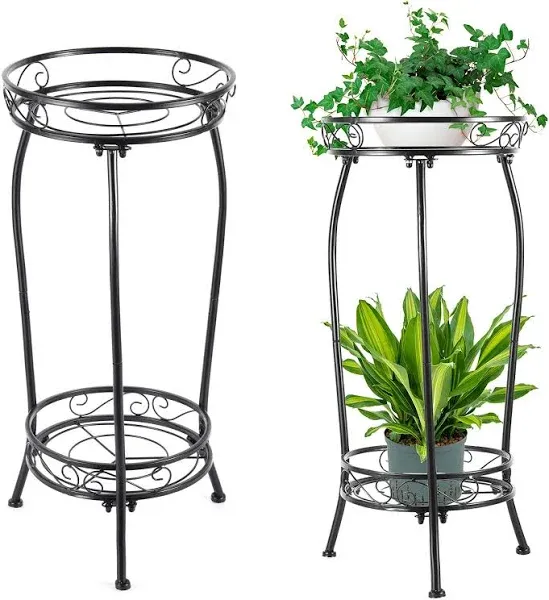 Kavlium 2Pack Plant Stand Indoor Outdoor Tall Black Metal Rustproof Stable Plant Stands 2 Tier 271 inch Multiple Plant Rack Fo