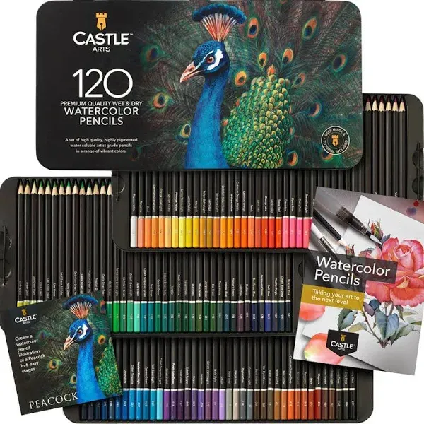 Castle Arts 120 Piece Watercolor Pencil Set in Display Tin