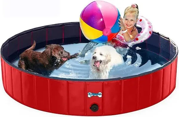 V-HANVER Dog Pool Pets Bathing Tub Plastic Wading Kiddie Pool for Medium and Large Dogs Kids - Portable Foldable Collapsible, 47 X 12 inch