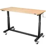 WORKPRO 48” Height Adjustable Work Table with Crank Handle and Casters, 48” x 24” Wooden Top Standing Desk Workbench, Heights from 29”-38”, 500 Lbs Load Capacity for Garage, Office, Home