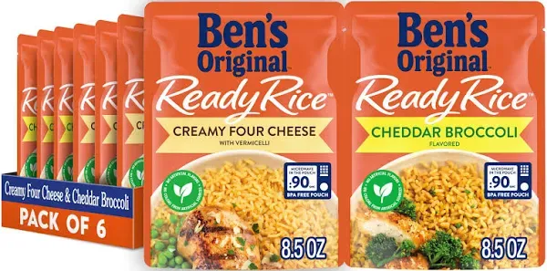 BEN'S ORIGINAL Ready Rice Creamy Four Cheese and Cheddar Broccoli Variety Pack, Easy Dinner Sides, 8.5 OZ Pouch (Pack of 6)