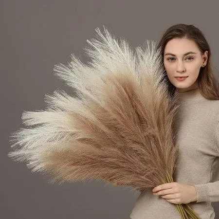 PERFNIQUE Faux Pampas Grass, 9PCS Pompas, Large Pampas Grass, 38'' Tall Pampas Grass for Floor Vase, Pampas Grass Decor Tall for Vase Fillers, Boho Rustic Farmhouse Home Decor(Natural Beige)