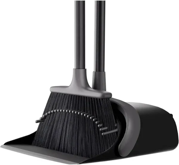 Upgrade Broom and Dustpan Set for Home, 52'' Long Handle, Standing Dustpan and Broom for Kitchen Office Lobby Floor