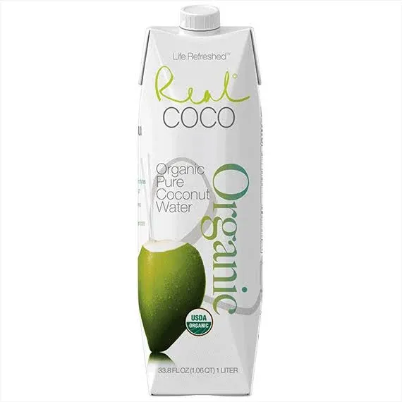 Real Coco Original Coconut Water 500mL, 100% USDA Organic Coconut Water, Packed with Electrolytes, Dairy/Soy Free, Vegan, Plant Based (12-pack, 500L)