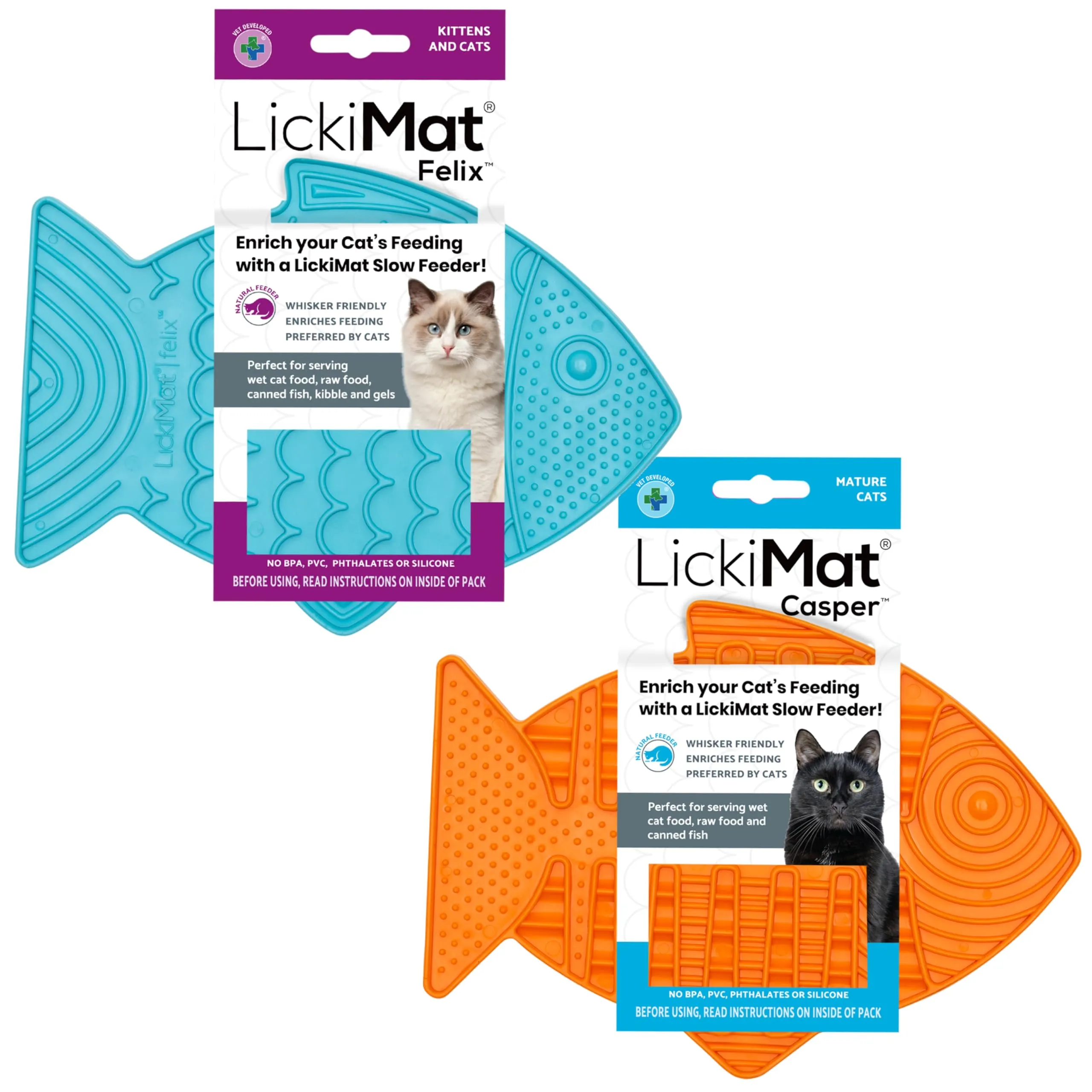 LickiMat Casper & Felix Fish-Shaped Cat Slow Feeders