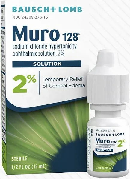 Muro 128 Eye Drops, Temporary Relief for Corneal Edema, 2% Solution, 0