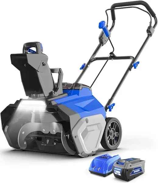 Cordless Snow Blower 40V 20" Electric, Brushless Battery Powered with LED Single Stage for Wet Snow and Heavy Snow, Blue