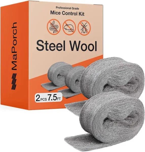 MAPORCH Steel Wool 2 Pack - 3.2"x7.5 ft Fill Fabric, Gap Blocker, Protects Against Animals in Holes, Pipelines, Wall Cracks, and Vents for Garden, Ho