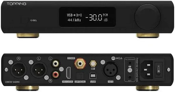 Topping D90 III Sabre MQA Full Balance HiFi DAC Bluetooth 5.1 ES9039SPROx2 DSD512 PCM32bit/768kHz USB/Coax/Opt/AES/IIS Desktop Audio Preamp Decoder(Silver)