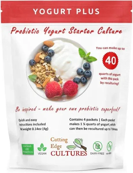 Yogurt Plus Probiotic Yogurt Starter Culture By Cutting Edge Cultures 4 grams 4 Packets