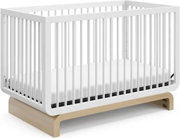 Storkcraft Santorini 5-In-1 Convertible Baby Crib, White/Driftwood